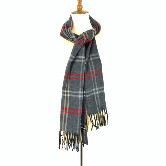 Steve Madden Made In Italy Charcoal Plaid Scarf - Picture 1 of 6